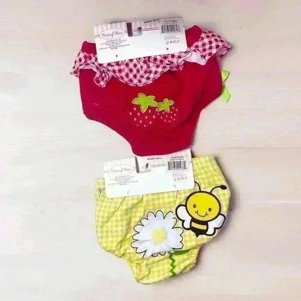 2 NEW Baby Girl Boutique Diaper Covers Strawberry & Bumblebee Design 0-12 Mon.